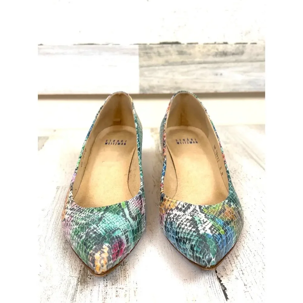 Stuart Weitzman Womens 8 Multicolor Python Embossed Leather Kitten Heels Luxe
